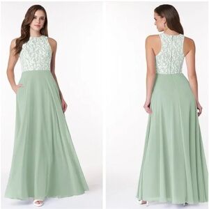 Azazie Sage Green Lace Maxi Dress